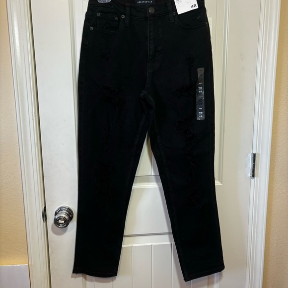 Aeropostale Denim - NWT Aeropostale women’s black high rise distressed ripped mom Jean size 4 B8